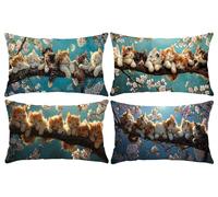 Set of 4 Cushion Covers 20 x 40 in, Decorative Pillow Covers for Bed, Throw Pillow Cases for Bedroom, Sakura Cat Cushions, Linen Cushions for Sofa, Pillowcase for Outdoor Home Décor 50x100cm D-922