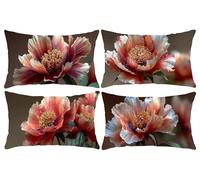 Set of 4 Cushion Covers 20 x 40 in, Decorative Pillow Covers for Bed, Throw Pillow Cases for Bedroom, Yumei Flower Cushions, Velvet Cushions for Sofa, Pillowcase for Outdoor Home Décor 50x100cm D-933