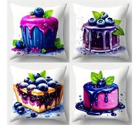 Set of 4 Cushion Covers 30x30cm Velvet Blueberry Cake Cushion Covers Modern Square Decorative Throw Pillow Covers with Invisible Zipper Pillowcases for Outdoor Furniture Garden Living Room
