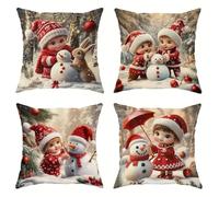 Set of 4 Cushion Covers 30x30cm Velvet Cute Baby Snowman Cushion Covers Modern Square Decorative Throw Pillow Covers with Invisible Zipper Pillowcases for Outdoor Furniture Garden Living Room