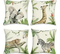 Set of 4 Cushion Covers 30x30cm Velvet Elephant Giraffe Leopard Zebra Cushion Covers Modern Square Decorative Throw Pillow Covers with Invisible Zipper Pillowcases for Outdoor Garden Living Room