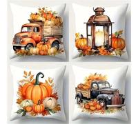 Set of 4 Cushion Covers 30x30cm Velvet Yellow Pumpkin Truck Cushion Covers Modern Square Decorative Throw Pillow Covers with Invisible Zipper Pillowcases for Outdoor Furniture Garden Living Room
