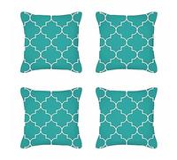 Set of 4 Cushion Covers 35x35cm Teal Decorative Pillow Cases Linen Square Cushion Covers with Invisible Zipper for Sofa Bedroom living Room Garden Double Sided Pillow Covers