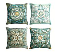 Set of 4 Cushion Covers 40x40cm Velvet Green White Yellow Cushion Covers Modern Square Decorative Throw Pillow Covers with Invisible Zipper Pillowcases for Outdoor Furniture Garden Living Room