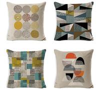 Set of 4 Cushion Covers 50x50cm Simple Decorative Pillow Cases Linen Square Cushion Covers with Invisible Zipper for Sofa Bedroom living Room Garden Double Sided Pillow Covers