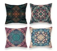 Set of 4 Cushion Covers 50x50cm Velvet Geometric Mandala Cushion Covers Modern Square Decorative Throw Pillow Covers with Invisible Zipper Pillowcases for Outdoor Furniture Garden Living Room