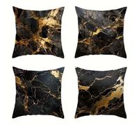 Set of 4 Cushion Covers 50x50cm Velvet Golden Black Marble Cushion Covers Modern Square Decorative Throw Pillow Covers with Invisible Zipper Pillowcases for Outdoor Furniture Garden Living Room