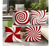 Set of 4 Cushion Covers 50x50cm Velvet Red White Stripes Cushion Covers Modern Square Decorative Throw Pillow Covers with Invisible Zipper Pillowcases for Outdoor Furniture Garden Living Room