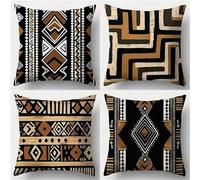 Set of 4 Cushion Covers 60x60cm Velvet Black Brown Vintage Cushion Covers Modern Square Decorative Throw Pillow Covers with Invisible Zipper Pillowcases for Outdoor Furniture Garden Living Room