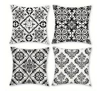 Set of 4 Cushion Covers 60x60cm Velvet Black Geometric Mandala Cushion Covers Modern Square Decorative Throw Pillow Covers with Invisible Zipper Pillowcases for Outdoor Furniture Garden Living Room