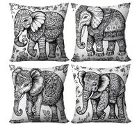Set of 4 Cushion Covers 60x60cm Velvet Black Patterned Elephant Cushion Covers Modern Square Decorative Throw Pillow Covers with Invisible Zipper Pillowcases for Outdoor Furniture Garden Living Room