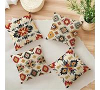 Set of 4 Cushion Covers 60x60cm Velvet Red Black Ethnic Cushion Covers Modern Square Decorative Throw Pillow Covers with Invisible Zipper Pillowcases for Outdoor Furniture Garden Living Room