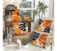 Set of 4 Cushion Covers 60x60cm Velvet Yellow Black Leaves Cushion Covers Modern Square Decorative Throw Pillow Covers with Invisible Zipper Pillowcases for Outdoor Furniture Garden Living Room