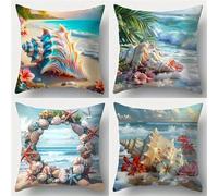 Set of 4 Cushion Covers 70x70cm Velvet Beach Colored Conch Cushion Covers Modern Square Decorative Throw Pillow Covers with Invisible Zipper Pillowcases for Outdoor Furniture Garden Living Room