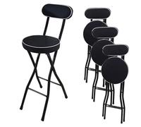 Set of 4 Cushioned Folding Bar Stools Black Kitchen Chairs with Backrest & Footrest Portable 22in Dining Stools for Home & Bistro Use