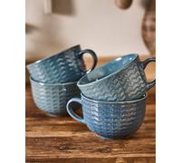 Set of 4 Dark Blue Large Stoneware Cups Coffee Mugs Dibor Blue 4 Pack
