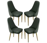 Set of 4 Dark Green PU Leather Dining Chairs - High Back Padded Soft Seat with Sturdy Metal Legs & Gold Feet - Stylish Kitchen & Desk Furniture for Home Use