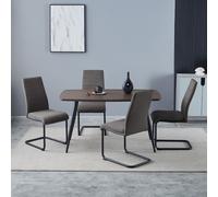 Set of 4 Dark Grey Linen Fabric Dining Chairs with Black Metal Legs AMARIARA Dark Grey One Size