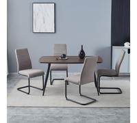Set of 4 Dark Grey Linen Fabric Dining Chairs with Black Metal Legs AMARIARA Mid Grey One Size