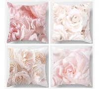 Set of 4 Decorative Cushion Covers 40x40cm,Pink Flowers Double Sided Linen Square Waterproof Throw Pillow Covers, With an invisible zipper 16x16Inch For Garden Living Room Farmhouse Deco LM-588