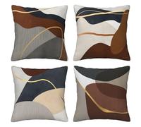 Set of 4 Decorative Cushion Covers 45 x 45 cm Brown Black Color Block Gold Lines Abstract Art Pillow Case Geometric Cushions Cover 18''x18'' for Outdoor Patio Garden Bed Sofa Couch Decor