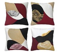 Set of 4 Decorative Cushion Covers 45 x 45 cm Wine Red Gold Black Color Block Lines Abstract Art Mountains Pillow Case Geometric Cushions Cover 18''x18'' for Outdoor Patio Garden Bed Sofa Couch Decor