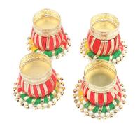 Set of 4 Decorative Handmade Jute Ring Tea Light Candle Holder T Light Candle Stand Diya for Lighting Accessories Home Décor Festival Decoration Gift(Without Wax)(Size:-3"X2")(Red,Multicolour)