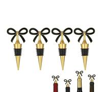 Set of 4 Decorative Wine Stoppers with Cute Bows,Creativity Bottle Corks for Wine Preservation,Reusable Metal Bottle Stoppers with Silicone Seal for Holiday Parties,Halloween,Wedding & Women's Gifts