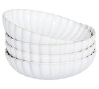 Set of 4 Deep Plates NETTLE Stoneware Off-White