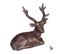 Set of 4 Deer Garden Ornaments, Stag Figur, Cervine Statue, Cast Iron, Brown
