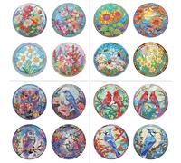 Set of 4 Diamond Painting Tableware Mat Placemat, Wooden Thermal Insulation Place Mat, Non-Slip Diamond Painting Placemats, Round with Storage Shelf for Dining Room, Patio, Table (16 Pieces)