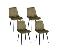 Beliani Set Of 4 Dining Chairs Kalispell Velvet Olive Green, Green