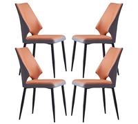 Set of 4 Dining Chairs - Tech Cloth Lounge Chairs with Sturdy Carbon Steel Legs - Modern Living Room Counter Seating in Sunny Orange & Dark Gray