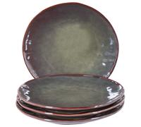 Set of 4 Dinner Plates THYME Stoneware Dark Green
