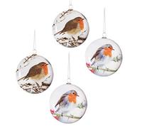 Set of 4 Disc Baubles 80mm Tree Decoration - Robin 1508