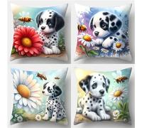 Set of 4 Dog Flowers Decorative Throw Pillow Covers 60x60 cm Cute Animals Velvet Cushion Covers Double-Sided Square Sofa Pillowcase for Outdoor Furniture Garden Living Room