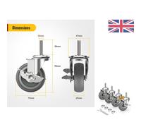 Set of 4 Durable 75mm Caster Wheels with Locking Brakes for Multi-Surface Use