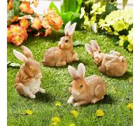 Set of 4 Easter Bunny Rabbits - Garden Animal Outdoor Decor Statue Ornaments