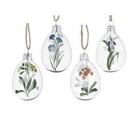 Set of 4 easter glass hanging egg decorations with spring flower detail by Gisela Graham
