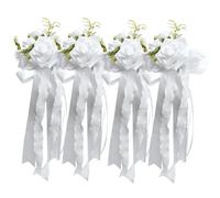 Set of 4 Elegant Flower Bowknots Charm for Wedding Car Glasses and Door Handle