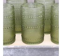 Set of 4 - Elegant Luxury Green Hobnail Bead Glass Hi-Ball Tumbler Tall Drinking Glasses Gift Idea Elvida Interiors Green 4 Pack