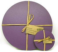 Set of 4 Elementary Purple Leatherboard Round Placemats and 4 Coasters - UK Made