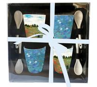 Set of 4 Enesco Claude Monet Coffee Cups and Spoons (Poppies, Water Lilies)
