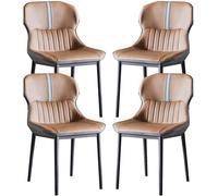 Set of 4 Ergonomic Leather Dining Chairs for Kitchen & Living Room Carbon Steel Legs Stylish Brown & Grey Design Comfortable Seating for Modern Homes