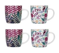 Set of 4 Exotic Floral / Chevron Mugs Kitchencraft Multi One Size