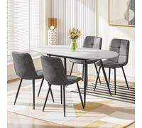 (Set of 4) Extendable Dining Table and Chairs Set of 4/6, Oval Mable Effect Table with Upholstered Chairs( Grey PU)