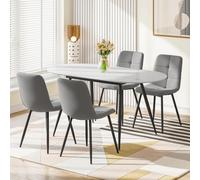(Set of 4) Extendable Dining Table and Chairs Set of 4/6, Oval Mable Effect Table with Upholstered Chairs(Grey, Linen)