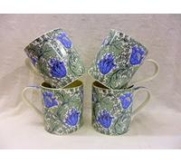 Set of 4 Extra Large China Mugs in Vintage William Morris Anemone Design