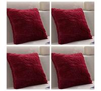 SET OF 4 - Extra Soft Teddy Bear Faux Fur Fleece Cushion Covers 45cm x 45cm / 18x18-14 Amazing Colours (Burgundy)