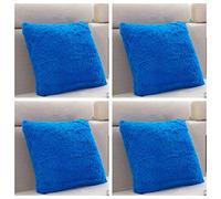 SET OF 4 - Extra Soft Teddy Bear Faux Fur Fleece Cushion Covers 45cm x 45cm / 18x18-14 Amazing Colours (Blue)